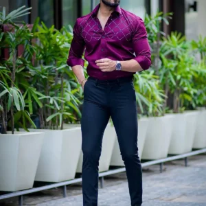 Alternative view of Starry beaded wine berry premium cotton shirt