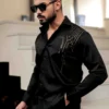 Black club wear satin cotton party shirt