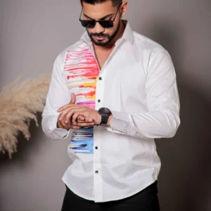 Alternative view of White club wear printed satin cotton shirt